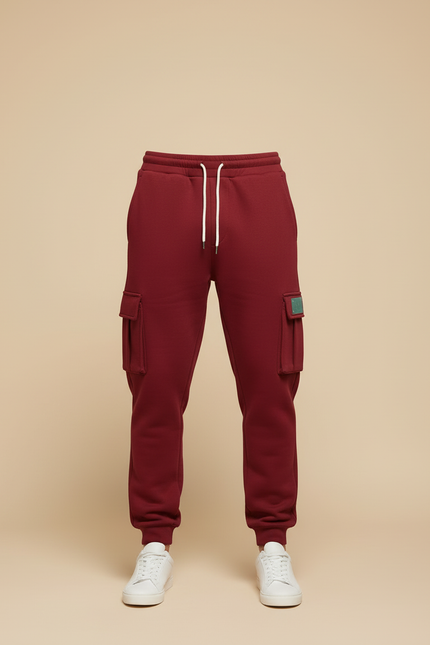 Pantalon Cargo Bordeaux Molletonné Ample Multi-Poches Homme - vue 3