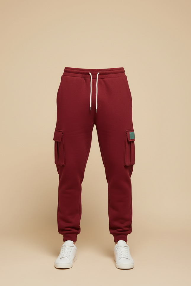Pantalon Cargo Bordeaux Molletonné Ample Multi-Poches Homme - vue 3