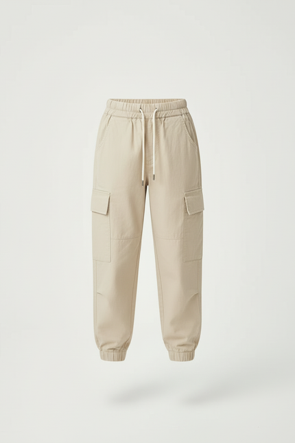 Pantalon Cargo Beige Ample Cordon Poches Enfant - Gabardine - vue 3