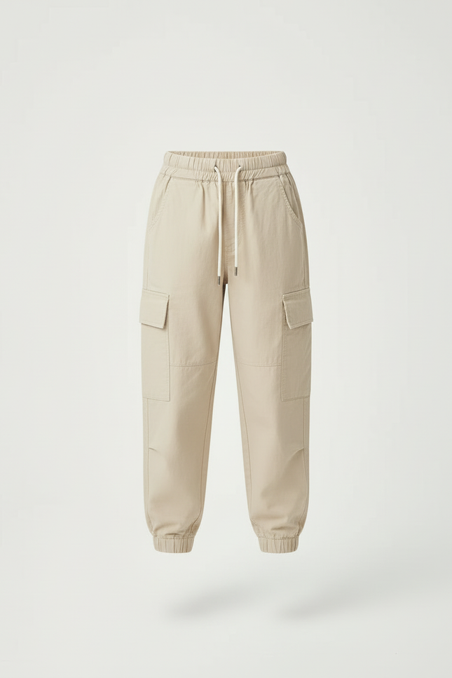 Pantalon Cargo Beige Ample Cordon Poches Enfant - Gabardine - vue 3