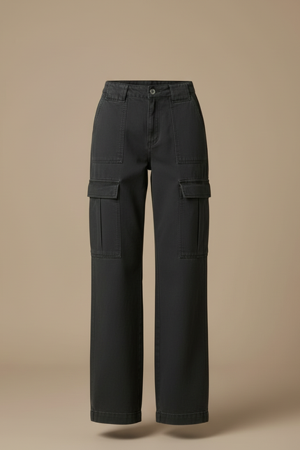 Pantalon Cargo Gris Ample Femme Poches - Toile - vue 3