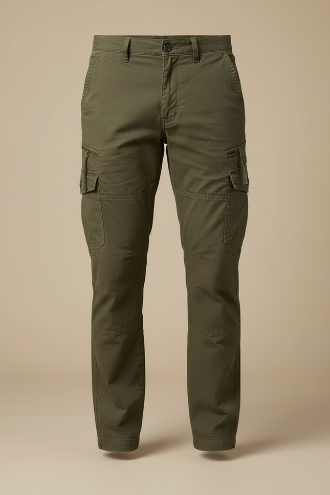 Pantalon Cargo Vert Kaki Coton Droit Homme Décontracté - vue 3