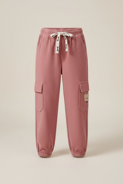 Pantalon Cargo Rose Côtelé Ample Fille Décontracté - Cordé - vue 3