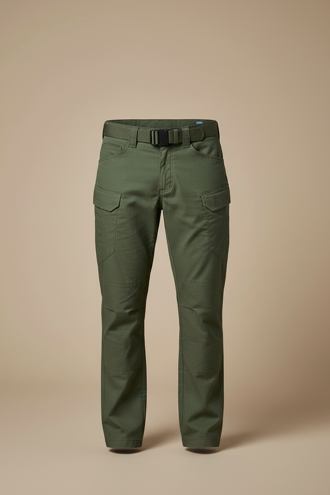Pantalon Cargo Vert Militaire Décontracté Multipoches Homme - Kaki Toile - vue 3