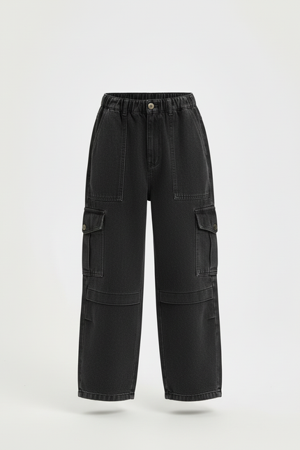Pantalon Cargo Jean Noir Ample Multipoches Enfant - vue 3