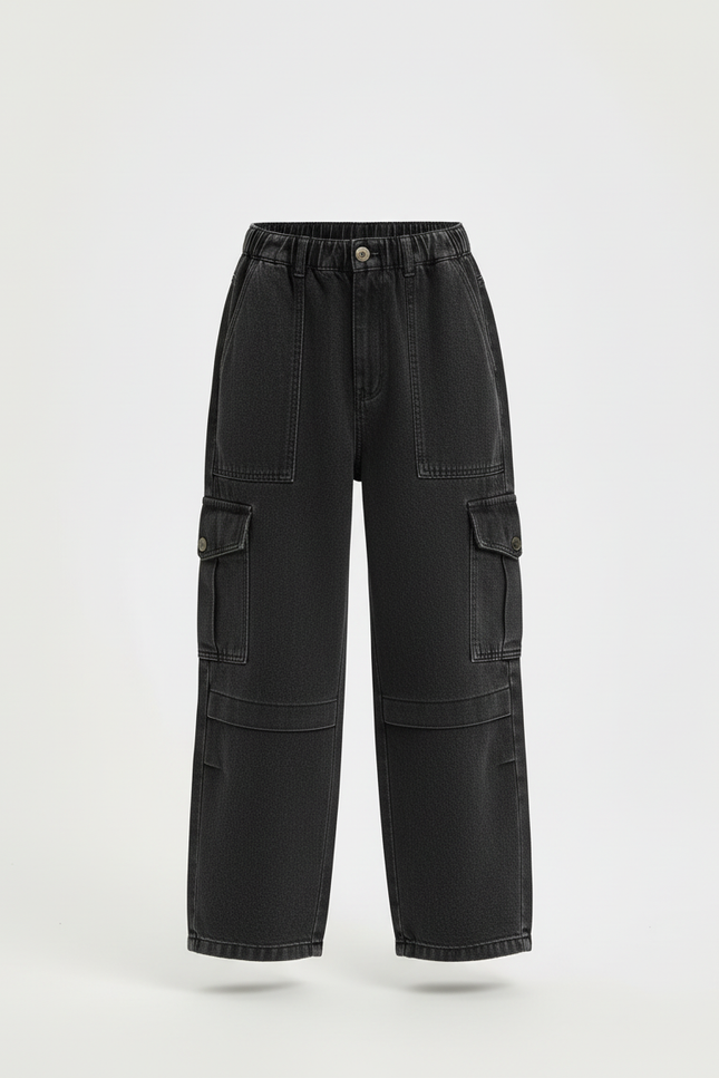 Pantalon Cargo Jean Noir Ample Multipoches Enfant - vue 3