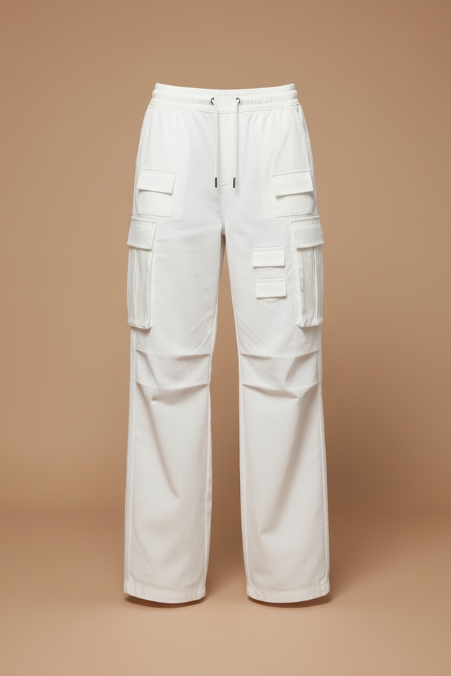 Pantalon Cargo Blanc Ample Taille Haute Multipoches - Toile - vue 3