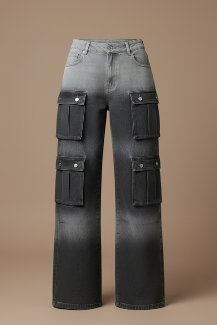 Pantalon Cargo Dégradé Gris Ample Multipoches Femme - Jean - vue 3