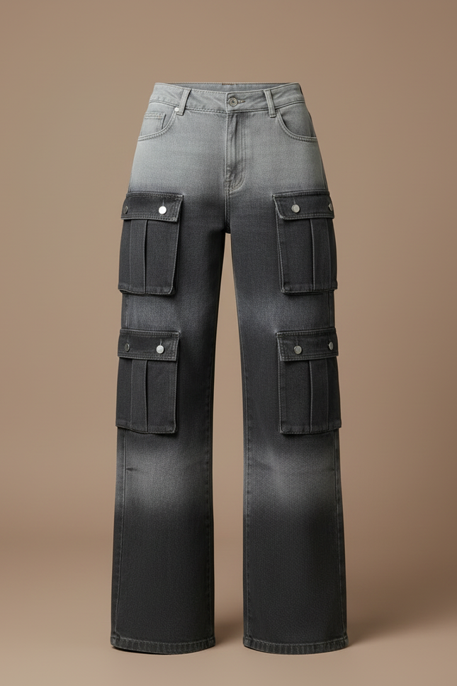 Pantalon Cargo Dégradé Gris Ample Multipoches Femme - Jean - vue 3