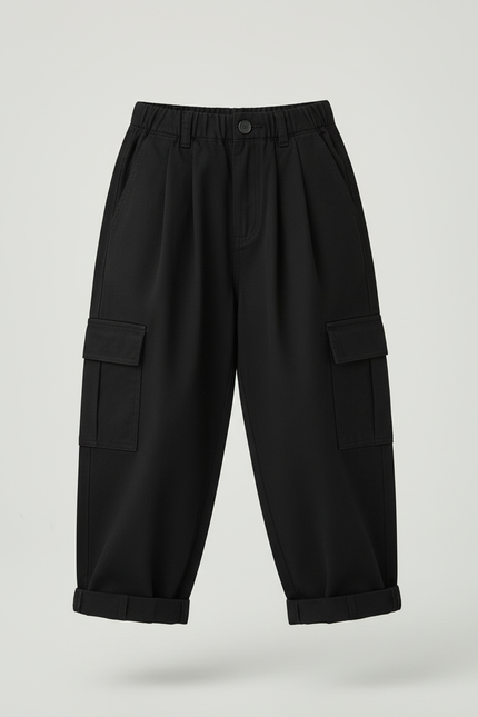 Pantalon Cargo Noir Ample Coton Multipoches Enfant - vue 3