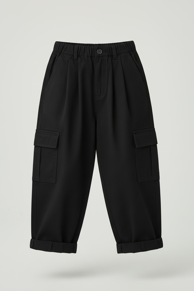 Pantalon Cargo Noir Ample Coton Multipoches Enfant - vue 3