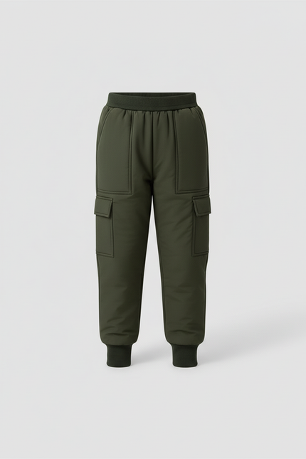 Pantalon Cargo Vert Militaire Matelassé Enfant - Kaki Polyester - vue 3