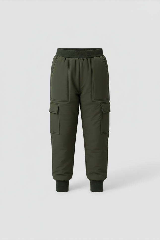 Pantalon Cargo Vert Militaire Matelassé Enfant - Kaki Polyester - vue 3