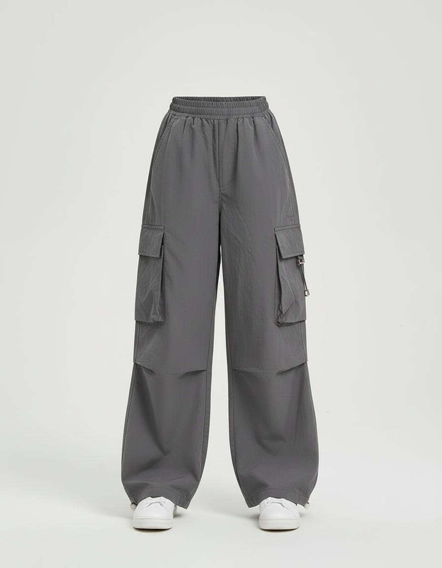 Pantalon Cargo Gris Ample Multipoches Fille Décontracté - Polyester - vue 2