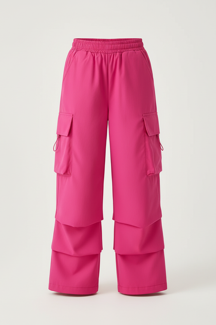 Pantalon Cargo Rose Fuchsia Ample Enfant Fille - Polyester - vue 3