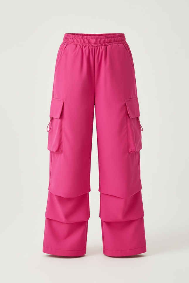 Pantalon Cargo Rose Fuchsia Ample Enfant Fille - Polyester - vue 3
