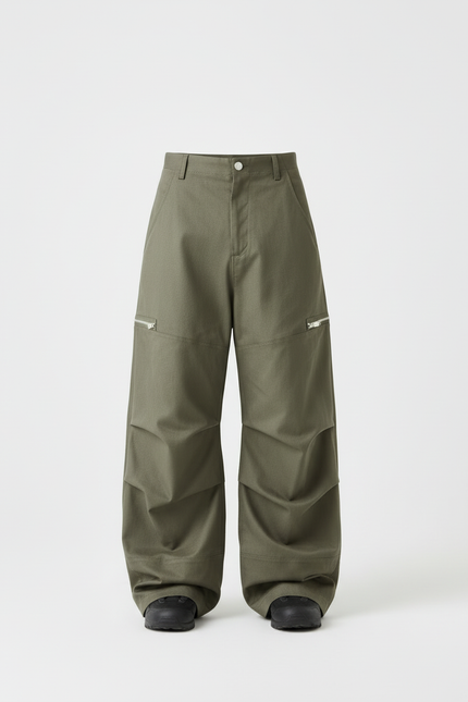 Pantalon Cargo Homme Kaki Ample Zips Plissé - Gabardine - vue 3