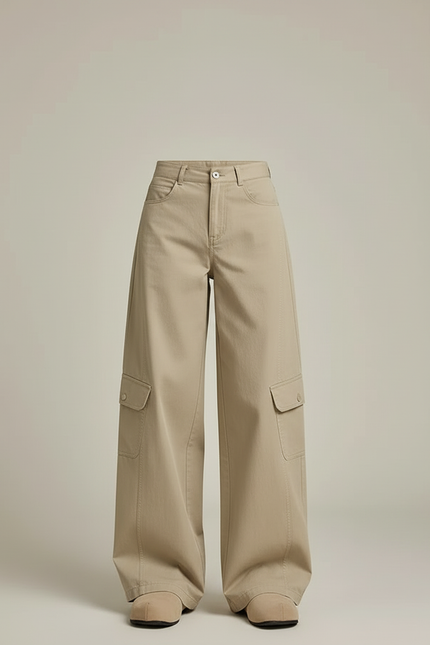Pantalon Cargo Beige Ample Coton Multipoches - vue 3