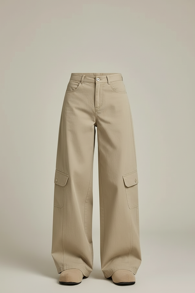 Pantalon Cargo Beige Ample Coton Multipoches - vue 3