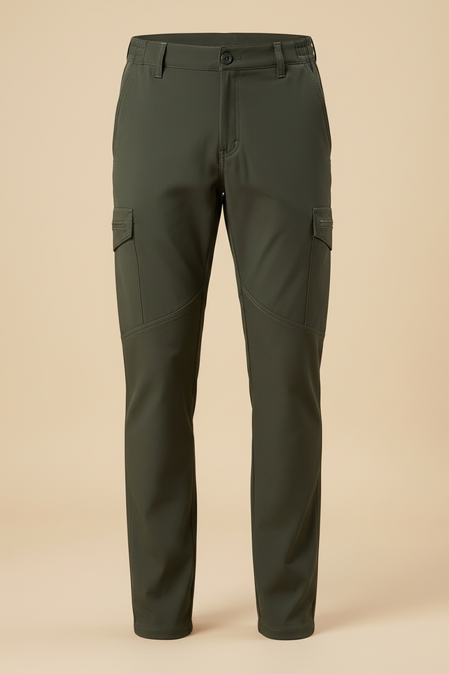Pantalon Cargo Homme Vert Militaire Multipoches Coupe Droite - Kaki Polyester - vue 3