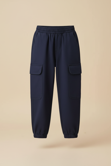 Pantalon Cargo Bleu Marine Ample Poches Enfant - Molleton - vue 3
