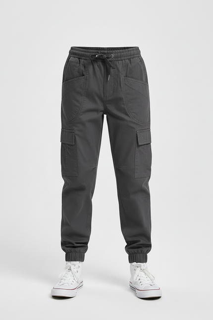 Pantalon Cargo Garçon Gris Coton Multipoches Décontracté - vue 3
