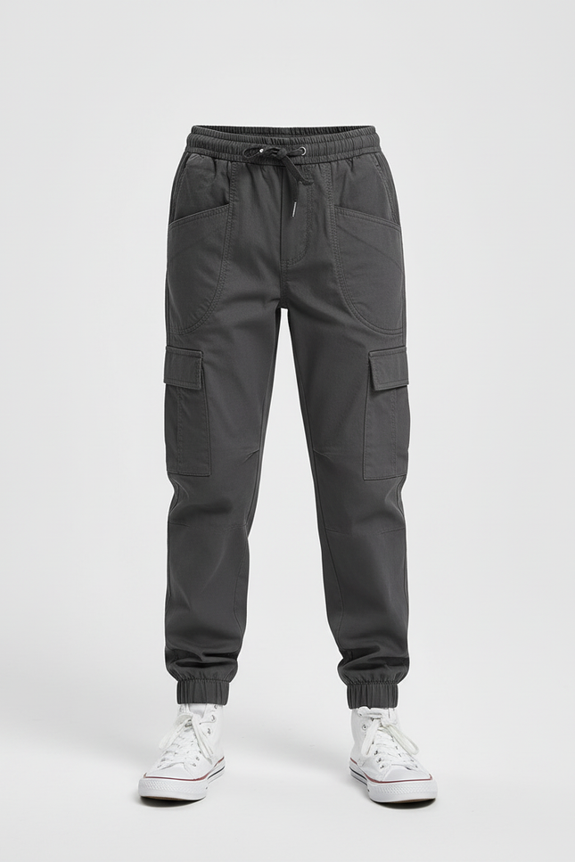 Pantalon Cargo Garçon Gris Coton Multipoches Décontracté - vue 3