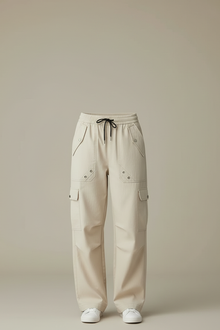Pantalon Cargo Beige Ample Décontracté Fluide Femme - Toile - vue 3