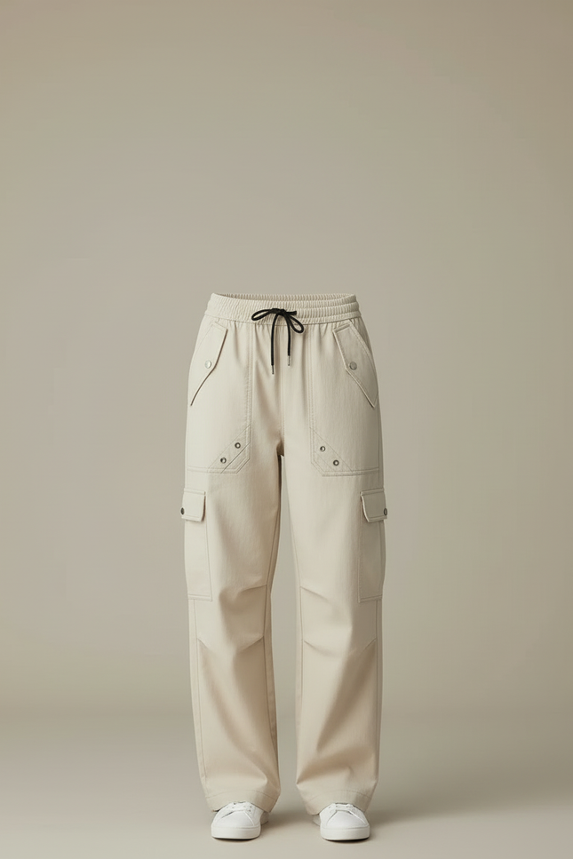 Pantalon Cargo Beige Ample Décontracté Fluide Femme - Toile - vue 3