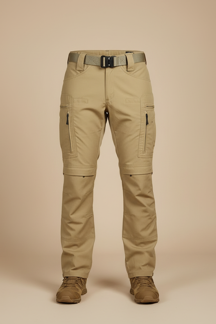 Pantalon Cargo Beige Tactique Multipoches Homme Convertible - Gabardine - vue 3