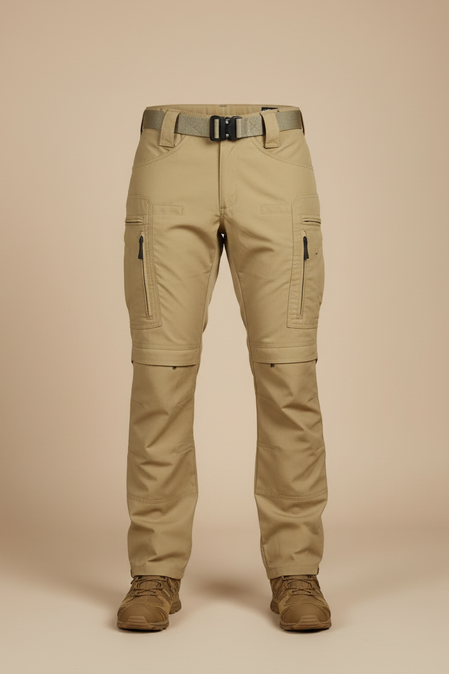 Pantalon Cargo Beige Tactique Multipoches Homme Convertible - Gabardine - vue 3