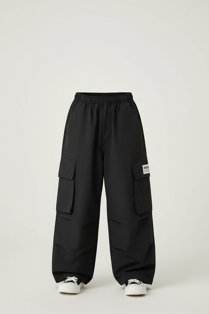 Pantalon Cargo Noir Ample Multipoches Décontracté Garçon - Polyester - vue 3
