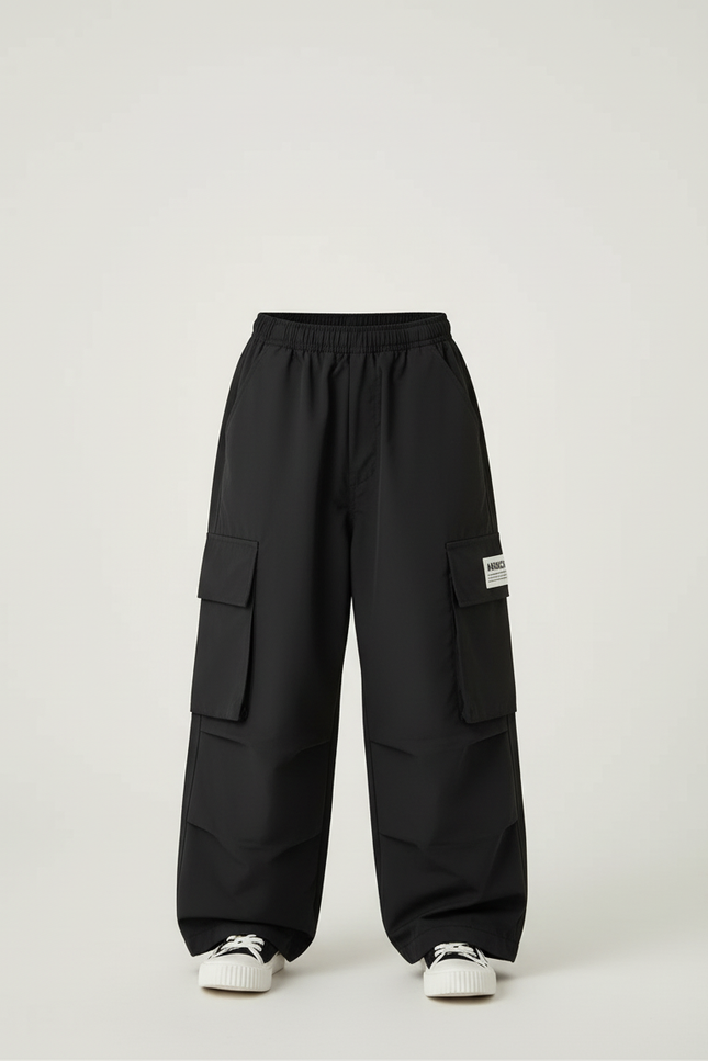 Pantalon Cargo Noir Ample Multipoches Décontracté Garçon - Polyester - vue 3