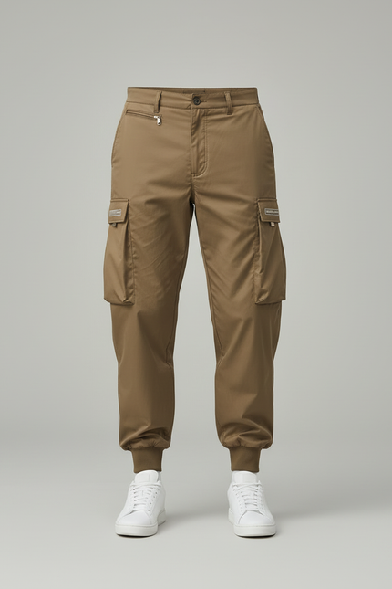 Pantalon Cargo Marron Ample Multipoches Léger Homme - Kaki Polyester - vue 3