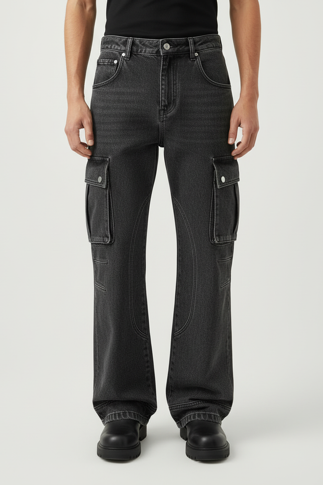 Pantalon Cargo Gris Délavé Ample Multipoches Homme - Jean - vue 3