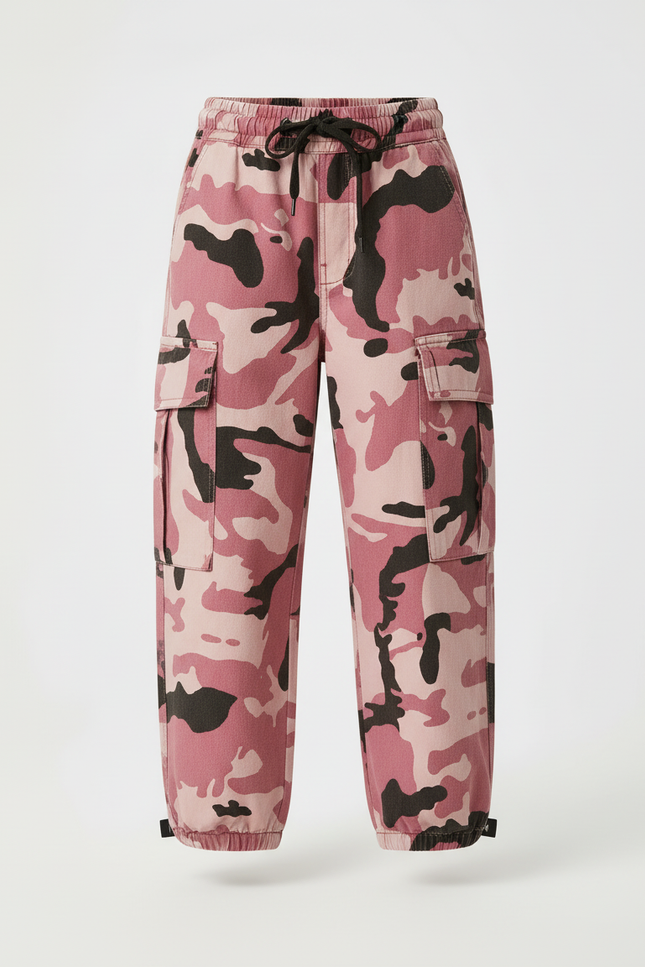 Pantalon Cargo Rose Camouflage Ample Fille - Toile - vue 3