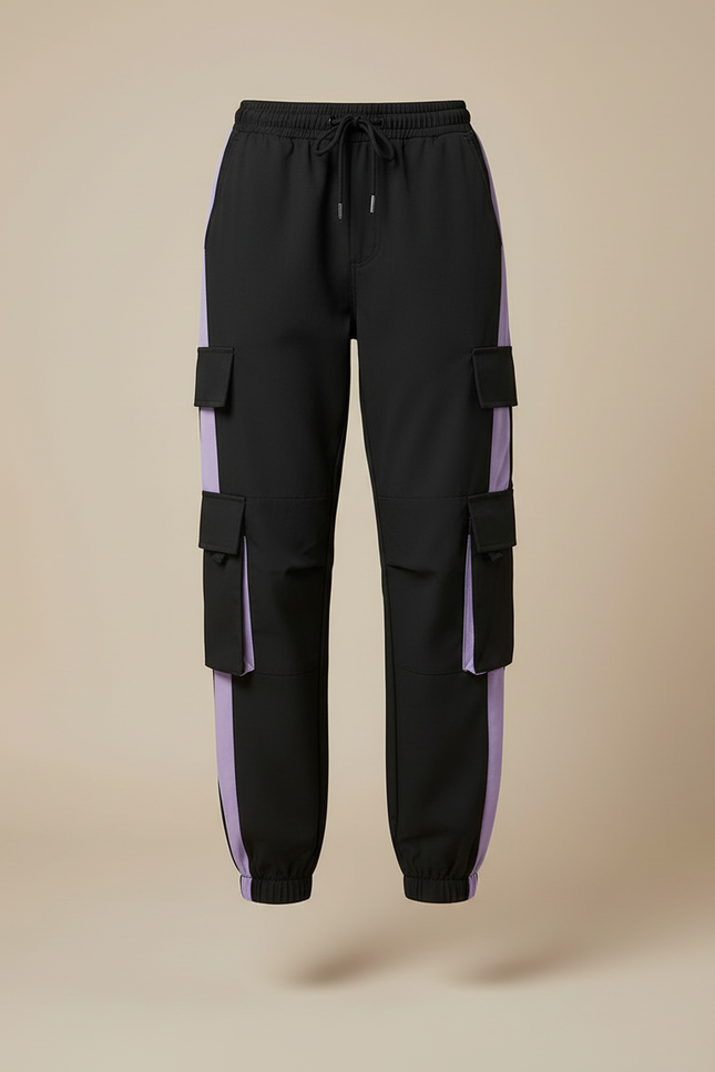 Pantalon Cargo Noir Violet Multipoches Sportif Femme - Polyester - vue 3
