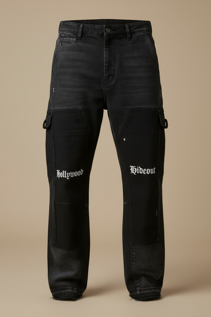 Pantalon Cargo Noir Décontracté Ample Imprimé Streetwear - Jean - vue 3