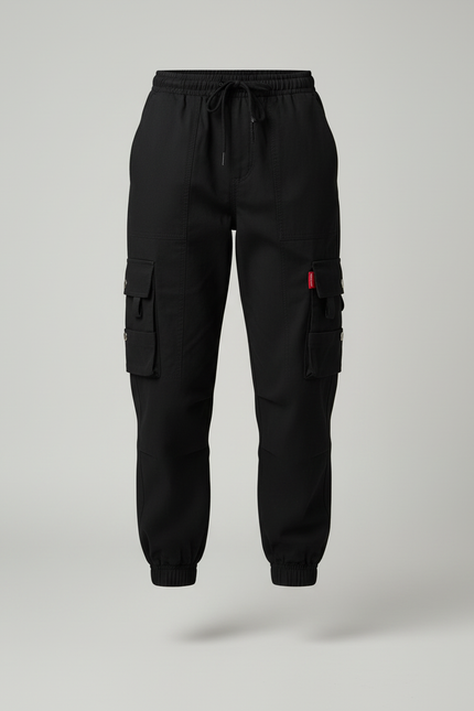 Pantalon Cargo Noir Coton Ample Jambes Resserrées - vue 3