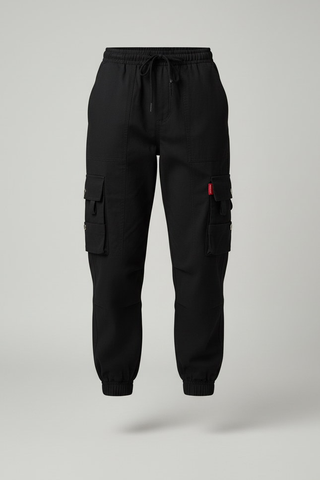 Pantalon Cargo Noir Coton Ample Jambes Resserrées - vue 3