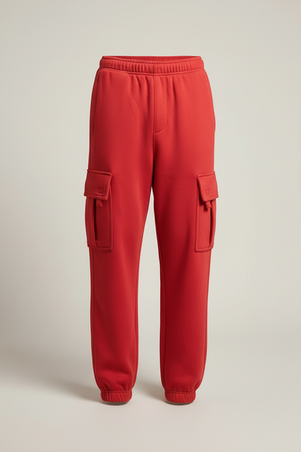 Pantalon Cargo Rouge Ample Molletonné Multi-Poches - vue 3
