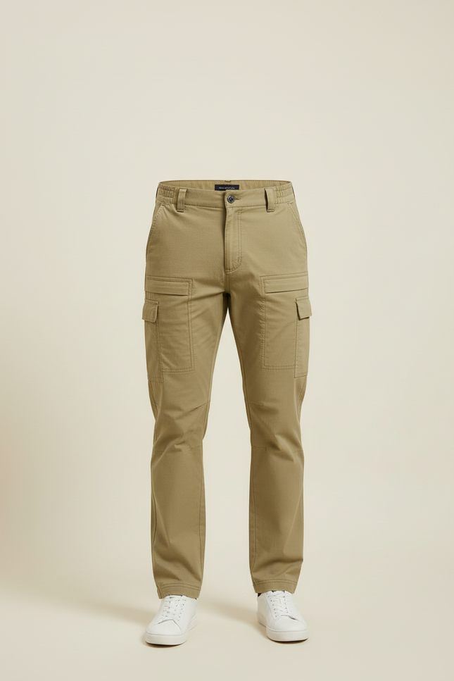 Pantalon Cargo Kaki Homme Coupe Droite Décontracté Coton - Toile - vue 3
