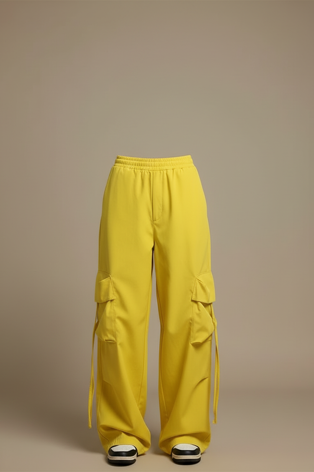 Pantalon Cargo Jaune Ample Taille Haute Poches - Gabardine - vue 3