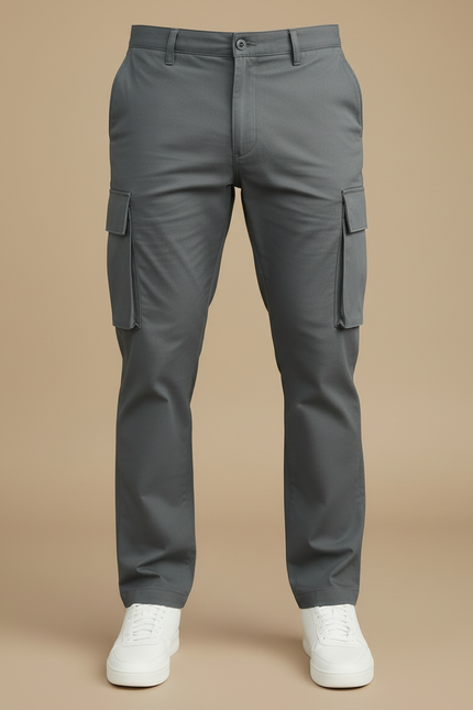 Pantalon Cargo Gris Décontracté Droit Multipoches Homme - Polyester - vue 3