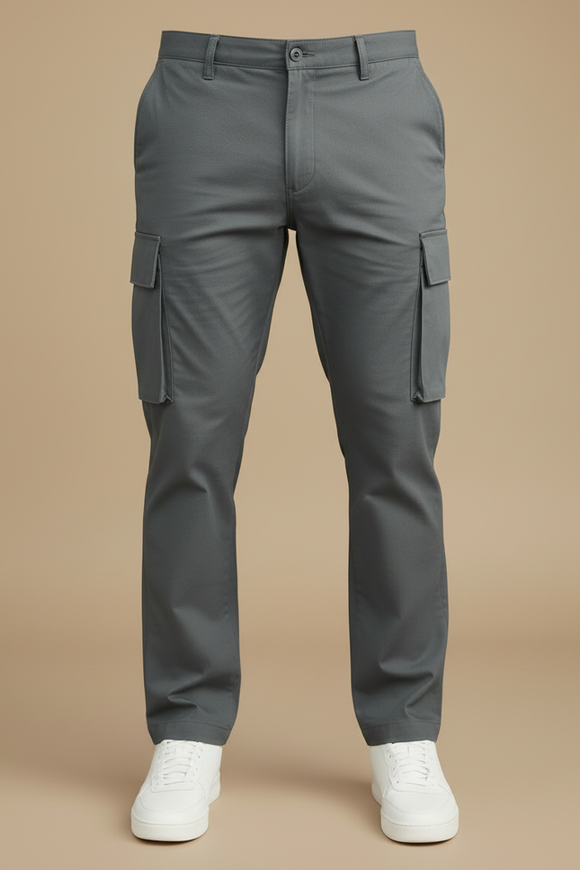 Pantalon Cargo Gris Décontracté Droit Multipoches Homme - Polyester - vue 3