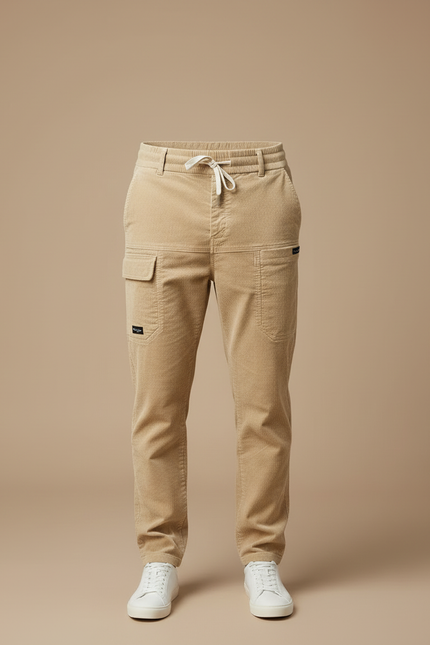 Pantalon Cargo Beige Côtelé Décontracté Multipoches Homme - Cordé - vue 3