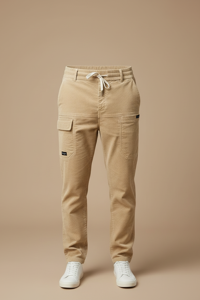 Pantalon Cargo Beige Côtelé Décontracté Multipoches Homme - Cordé - vue 3