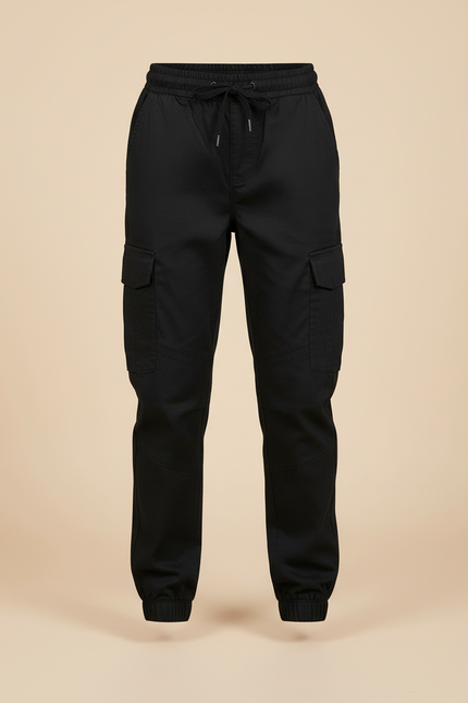 Pantalon Cargo Noir Coton Multipoches Enfant Jogger - vue 3