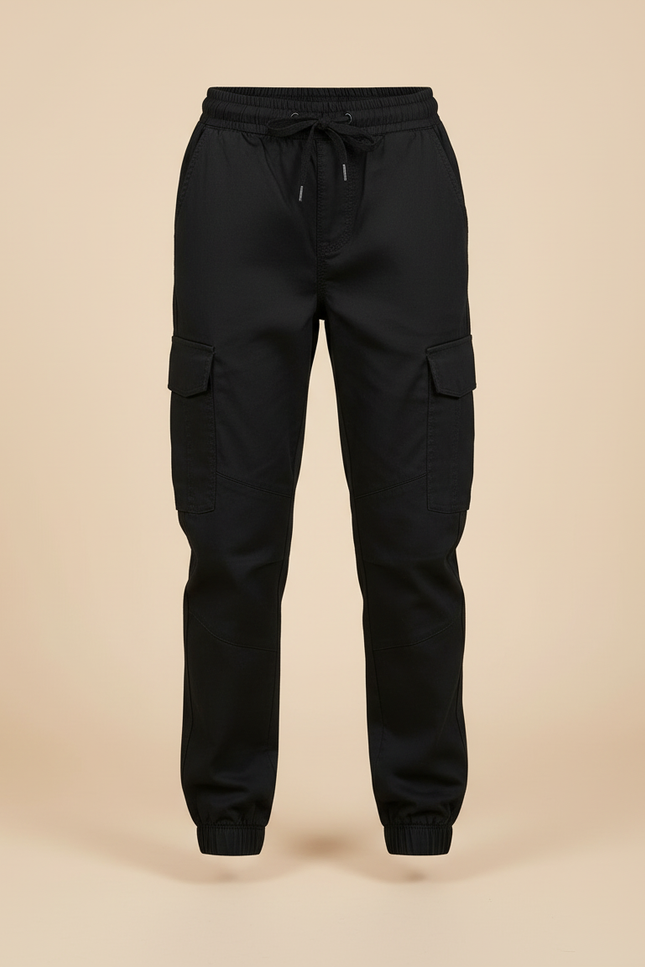 Pantalon Cargo Noir Coton Multipoches Enfant Jogger - vue 3