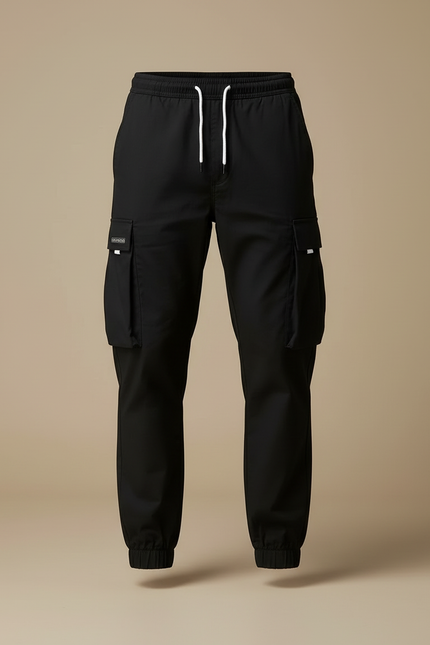 Pantalon Cargo Noir Cordon Ample Poches Homme - Polyester - vue 3